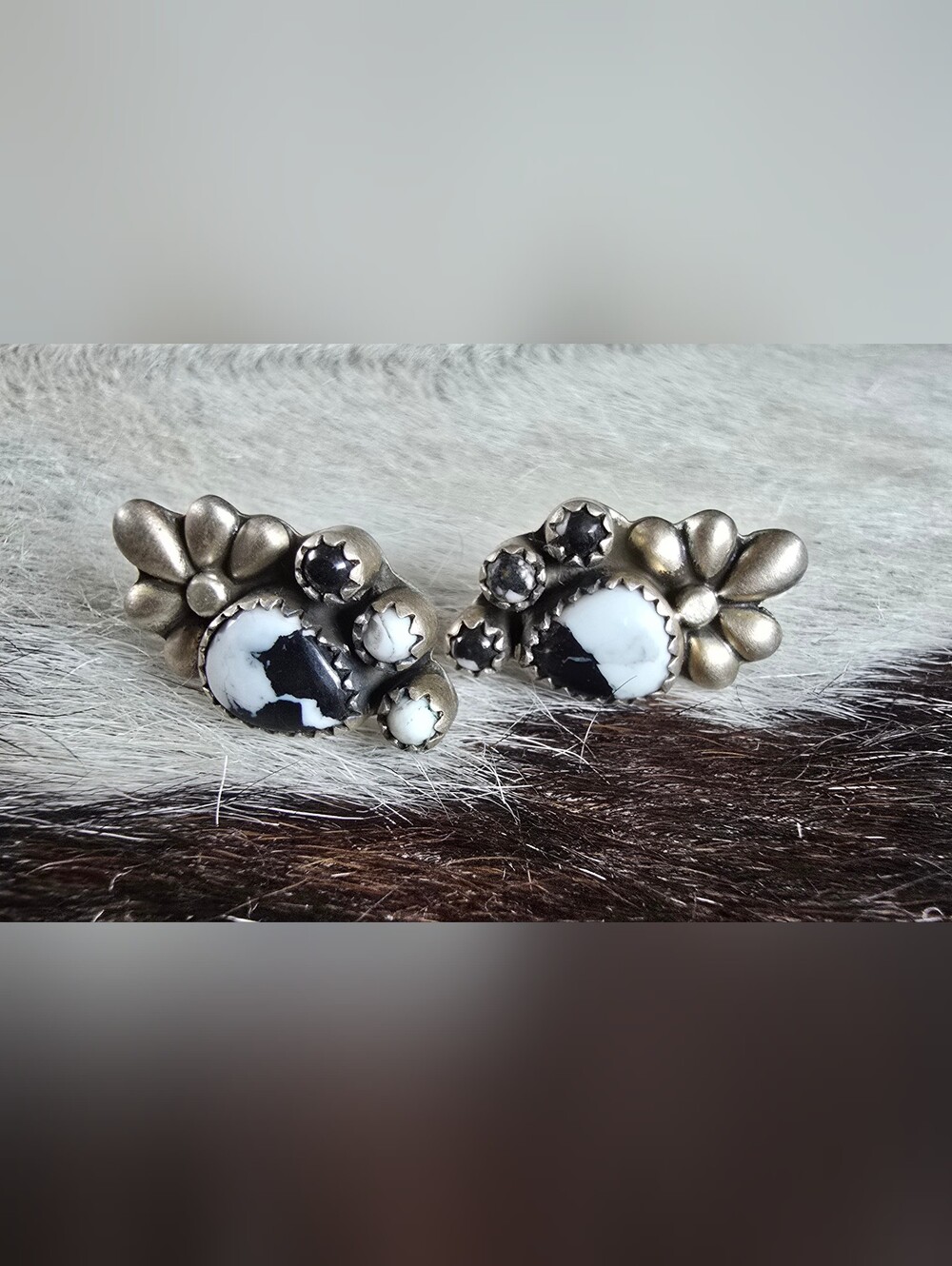Sterling Silver Black and White Cluster Stud Earrings